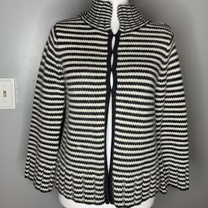 Talbots Merino Wool Blend Stripped Knitted Cardigan Sweater Petite Large